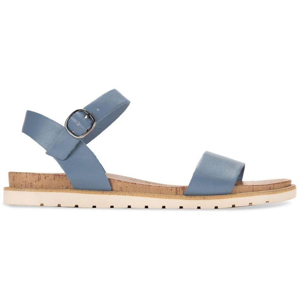 Sun + Stone Womens Mattie Blue Faux Leather Open Toe Flats Shoes NWT - Picture 2 of 3